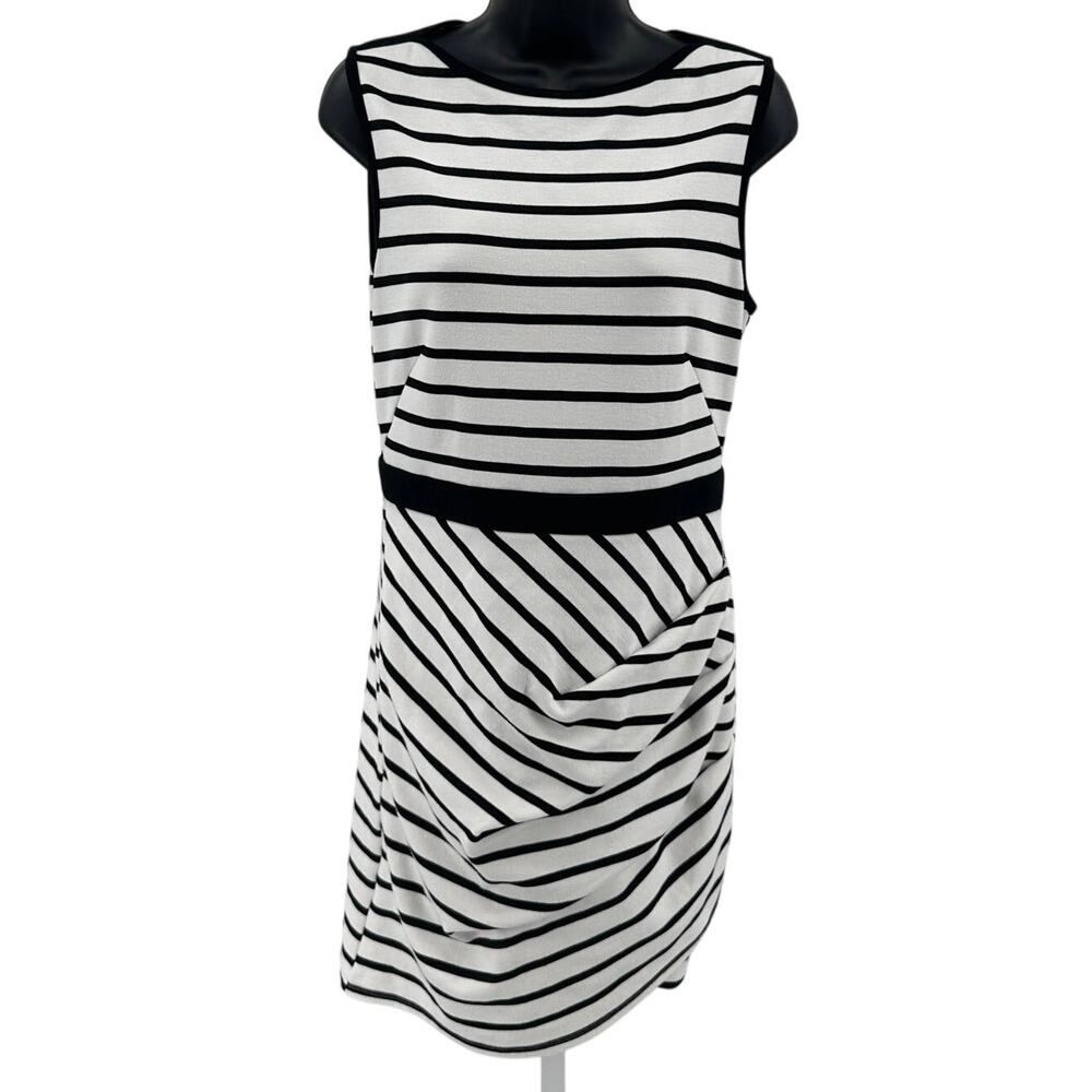 Soloiste Sheath Dress WMNS M Mini Knit Black White Stripe Fitted Twisted Stretch